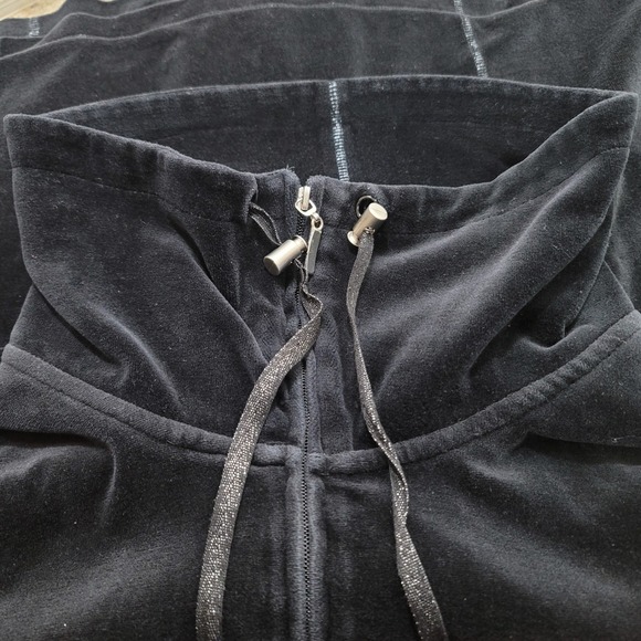White Stag Velour Zip Up Jacket Women Sz L Black Funnel Neck Y2K Active Cozygoth - Picture 5 of 9